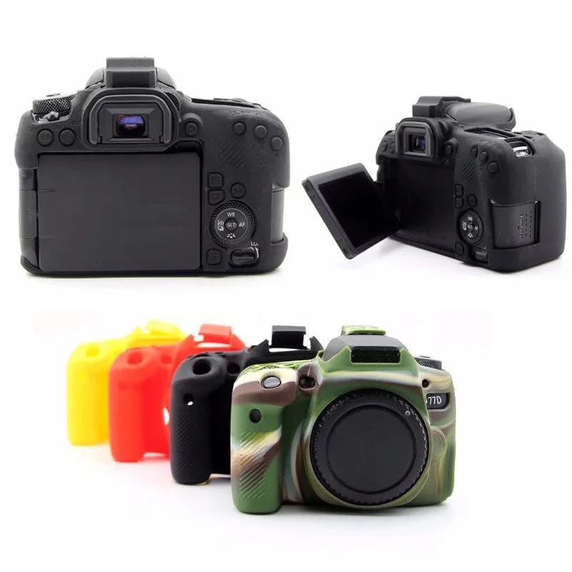 Soft Silicone DSLR Camera Bag Protective Body Cover For Canon EOS 77D Camera Rubber Cover Battery Openning-3