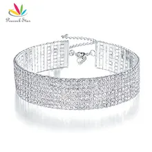 Peacock Star Trendy Wedding Party Prom Choker Necklace 8 Row Stretch Crystal Rhinestone w/ Elastic Cord Pageant CC018