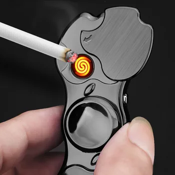

Mini Creative USB Charging Lighter Fingertip Gyro Glow Light Spinner Electronic Charging Lighter Accessorie Men Gift