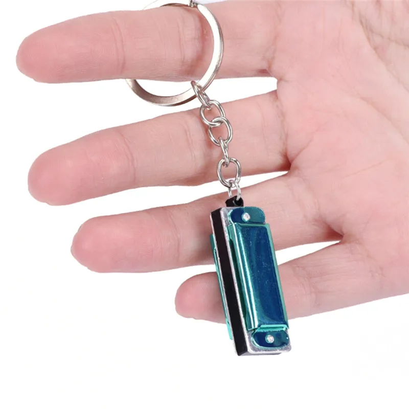 

Mini Harmonica Keychain Mouth Organ Keyring Pendent Rad Silver Tone Color Random