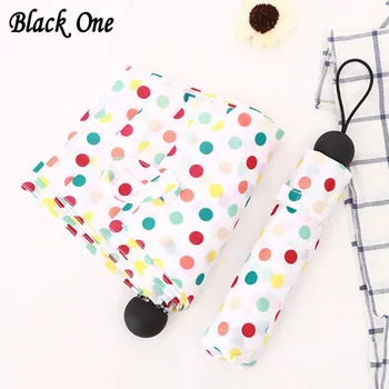 

Fee shipping Women rain Three Folding Umbrella For Girls Sunny and Rainy Female Waterproof Parasol Dot pattern Small Paraguas
