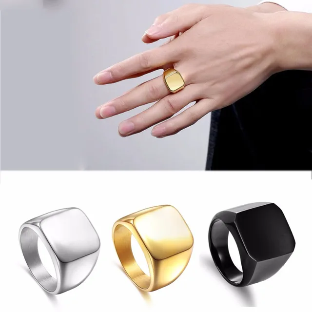 Smooth Square Signet Ring Silver Black Gold Color Stainless Steel Smooth Square Signet Ring Silver Black Gold Color Stainless Steel Engagement Wedding Band Men Women