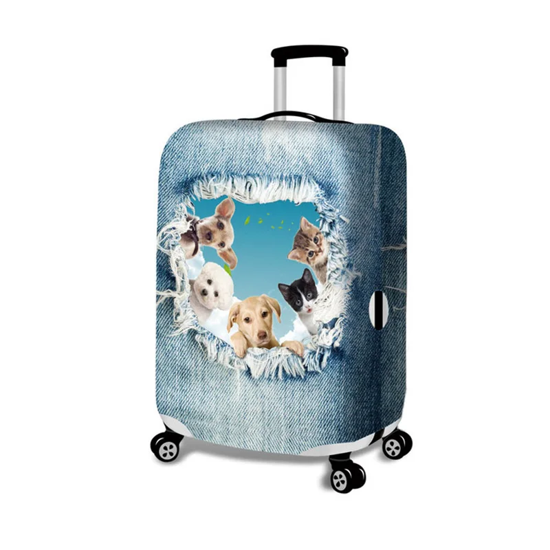 SEREQI 3D печать и окрашивание не выцветает синий деним кошка собака багаж Крышка 18-32 дюймов эластичный чехол от пыли Чехол для багажа - Цвет: E Luggage cover