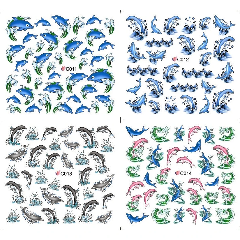 

4 PACKS / LOT BIG FISH DOLPHIN WAVE SEA NAIL TATTOOS STICKER WATER DECAL NAIL ART C011-014