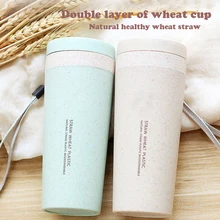 

Wheat Straw Double Layer Thermos Cup Creative Portable Cup Environmental Protection Cup; Cover Leakproof Student Cup 300ml