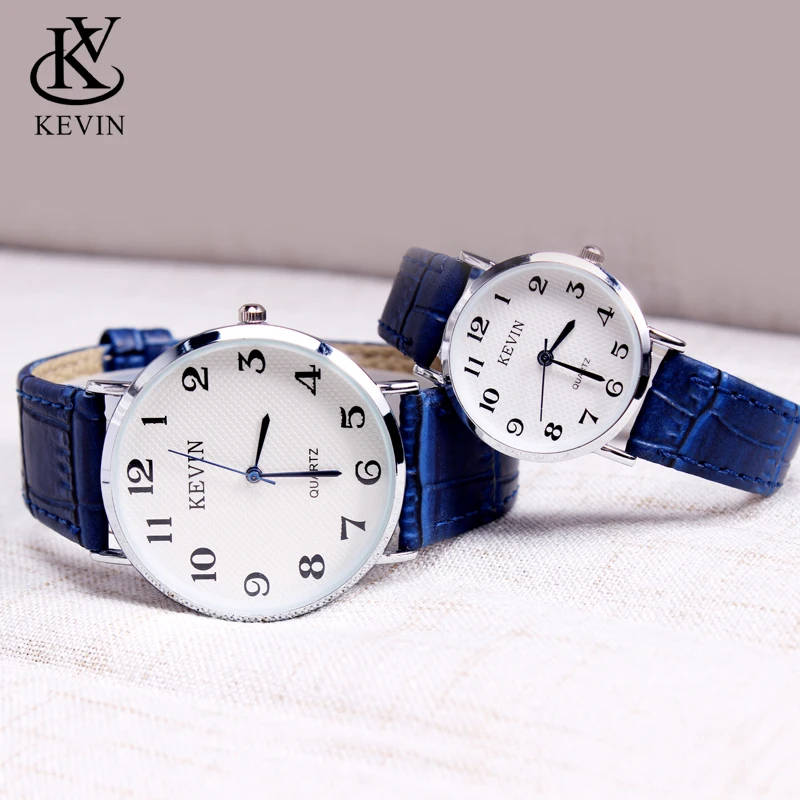 KEVIN KV 2pcs Fashion Leather Couple Watch Men Women Watches Students Gift Simple Quartz Wrist Watch Girls Boys Dropshipping - Цвет: Синий