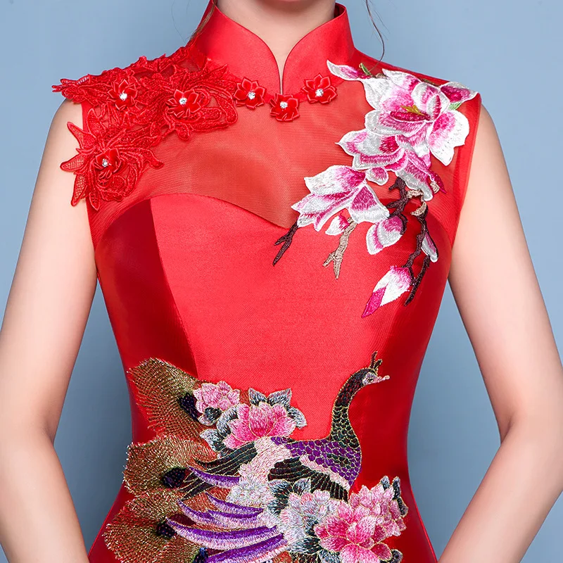 Mermaid Tail Asian Style Bride Wedding Qipao Chinese Traditional Dress
