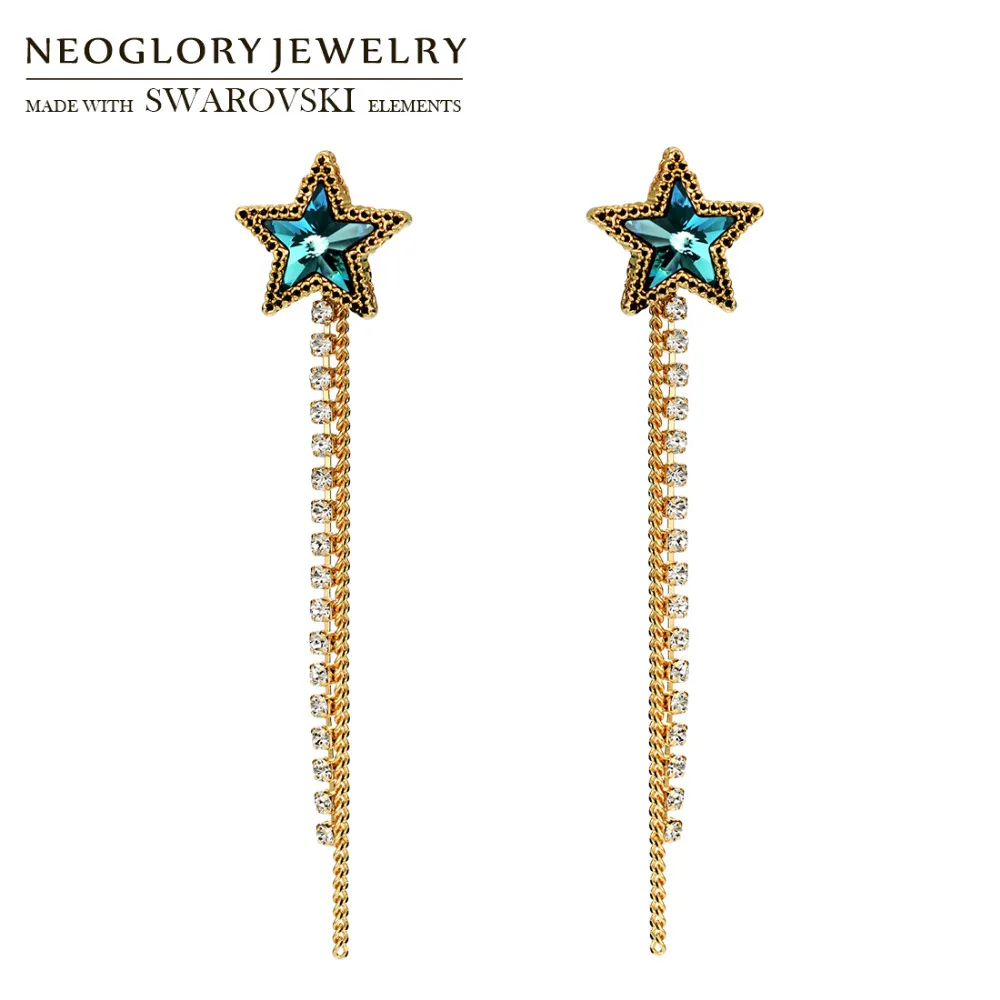 Neoglory MADE WITH SWAROVSKI ELEMENTS Crystal & Rhinestone Dangle Earrings Elegant Star Design Alloy Plated Trendy Women Sale