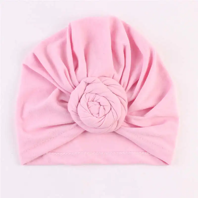 Indian Headscarf Hat Cotton Crinkle Hijab Caps Mom and Baby Solid Donut Head Wrap Hats Inner Turban Bonnet Parent-Child - Цвет: Child Pink