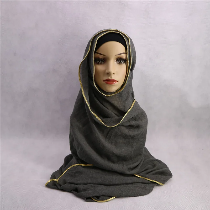 Золотые границы простой мусульманский хиджаб хлопок вискозные шарфы с золотым краем Мода Арабский стиль длинный Шаль Обертывание - Цвет: color10