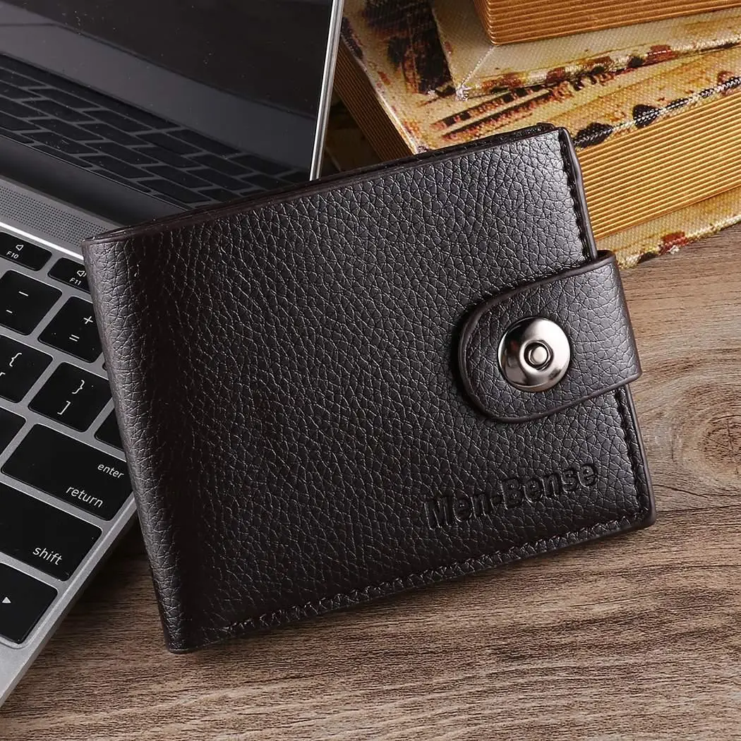 

Bifold Fashion Letter Print Thin Button Short Men Wallets