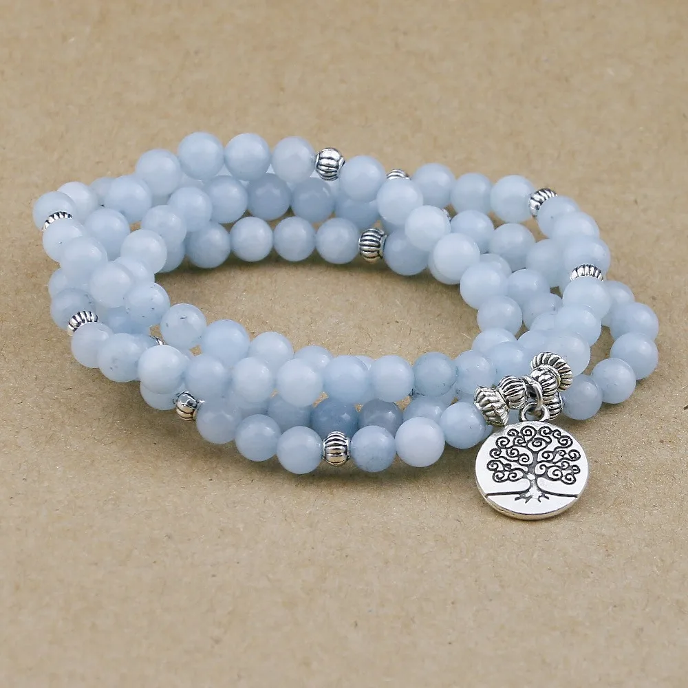 Kék szín Kő- gyöngyök bracelet számára Nők 108 Buddha Karcsat ékszer vel Lótusz Medál évjárat Jóga multilayer férfiak ékszer