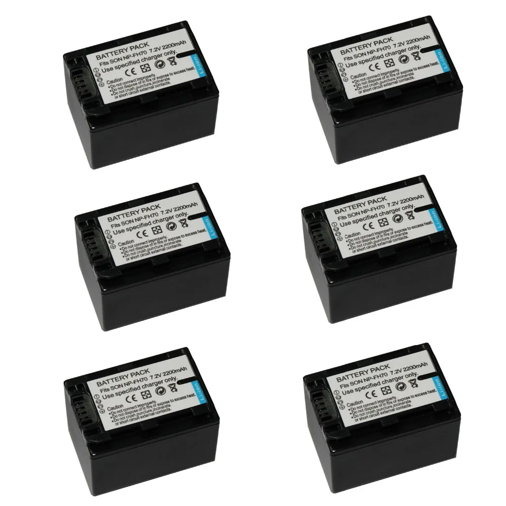 6 pcs 2200mAh NP FH70 NP FH70 NPFH70 Lithium Rechargeable Camera