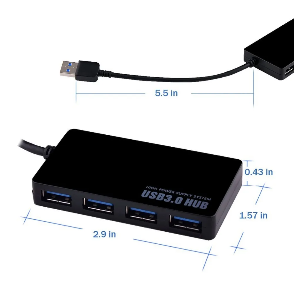 1 Piece SuperSpeed 5Gbps 4 Port USB 3.0 Hub USB Splitter Adapter Port For Laptop PC Computer Peripherals Accessories - Black