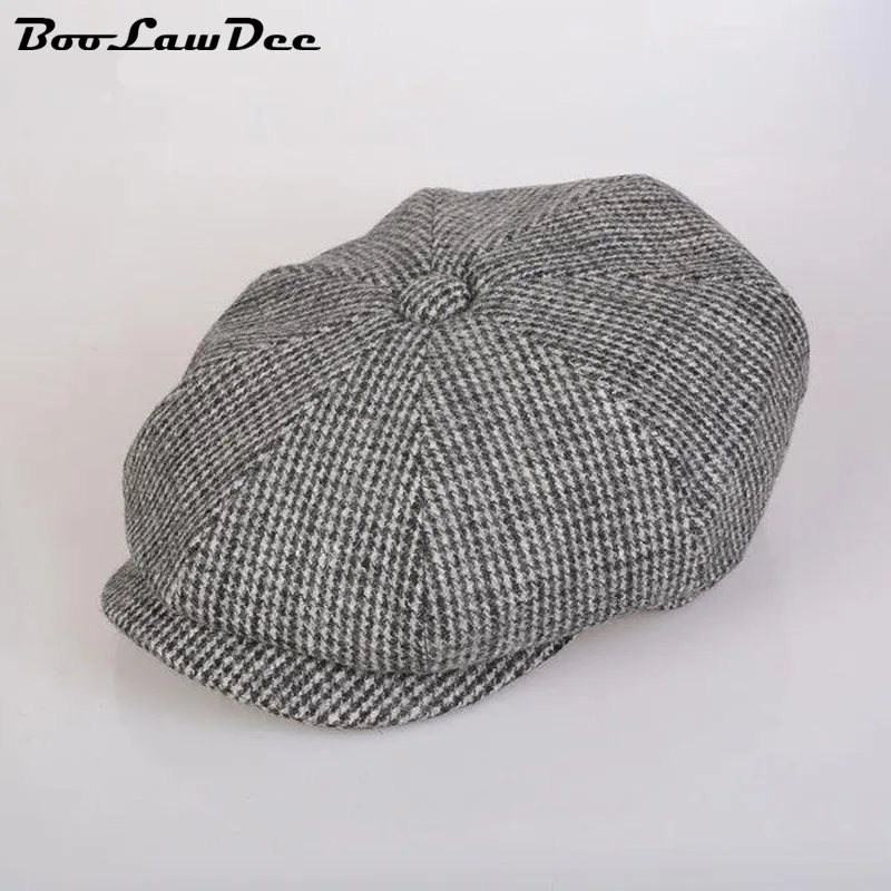BooLawDee windproof plaid woolen newsboy cap for elderly men spring and autumn leisure leisure painter hat 56 58 60cm 01B-21