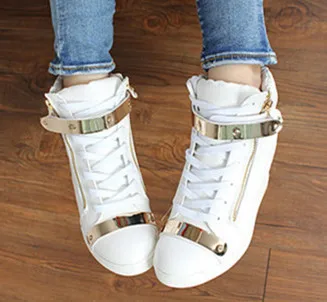Buy 2018 Spring Autumn Style wedges sneakers women high top PU leather High heel casual shoes women sneakers black white