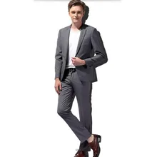 Gray wool men suits tailor made one button men’s wedding suits tuxedos fashion handsome groom best man suits(jacket+pants)