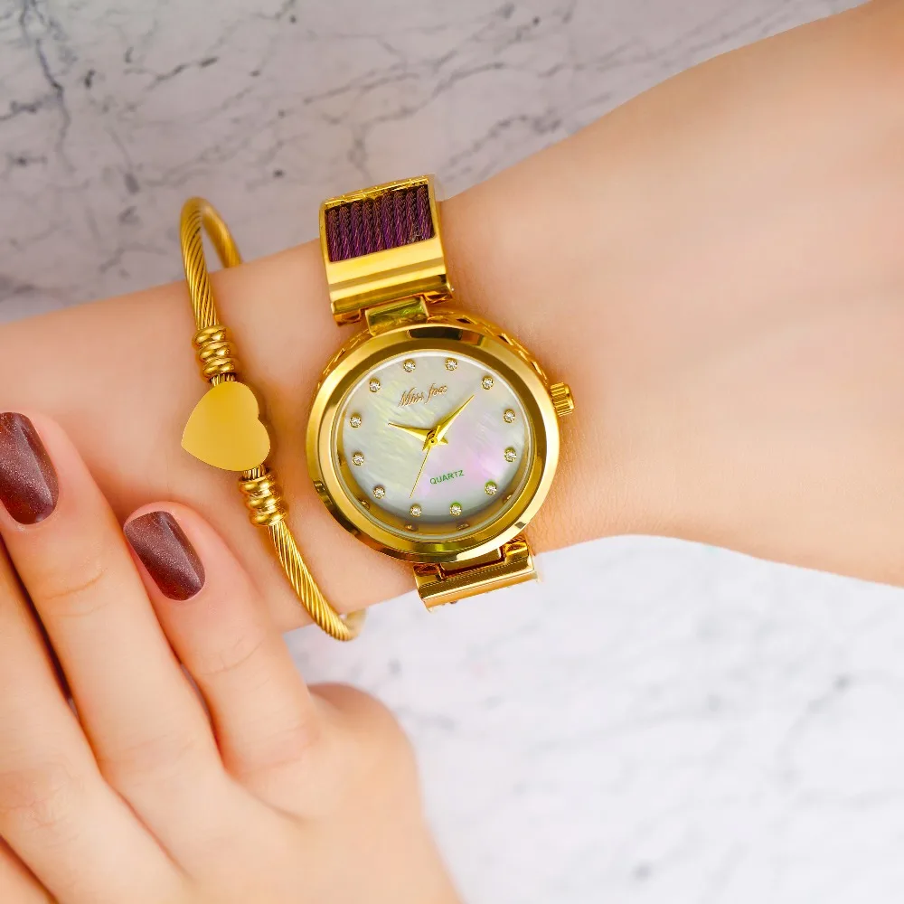 MISSFOX наручные часы для ношения с платьем для женщин Бренды Geneva женские часы женские браслет из нержавеющей стали модные женские золотые часы