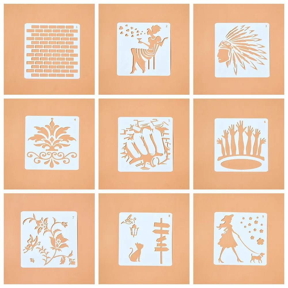 

9pcs/set Girls DIY Craft Layering Stencils For Walls Painting Scrapbooking Stamp Album Decor Embossing Paper Card Template