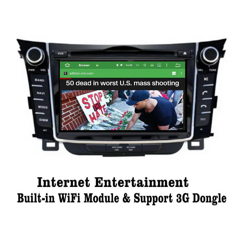 Top Android 7.1 2G RAM For Hyundai i30/Elantra GT Car Radio Audio Video Multimedia DVD Player WIFI DVR GPS Navi Navigation 2