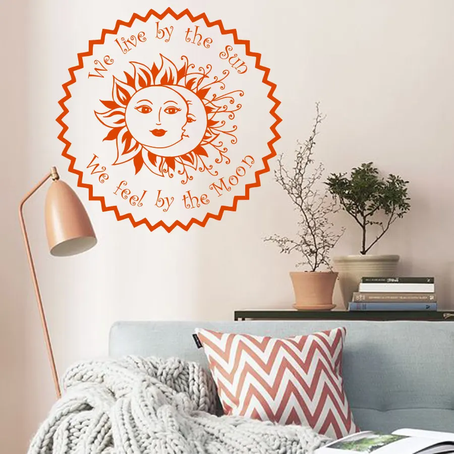 

Wall Decal Quote We Live by the Sun We Feel by the Moon Crescent Ethnic Sunshine Vinyl Sticker Home Decor Living Murals M-99