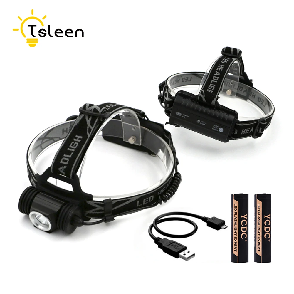 

TSLEEN Free Shipping! Rechargeable LED Headlamp Waterproof Camping Flashlight With USB 18650 Battery Head Torch Lamp Night Light