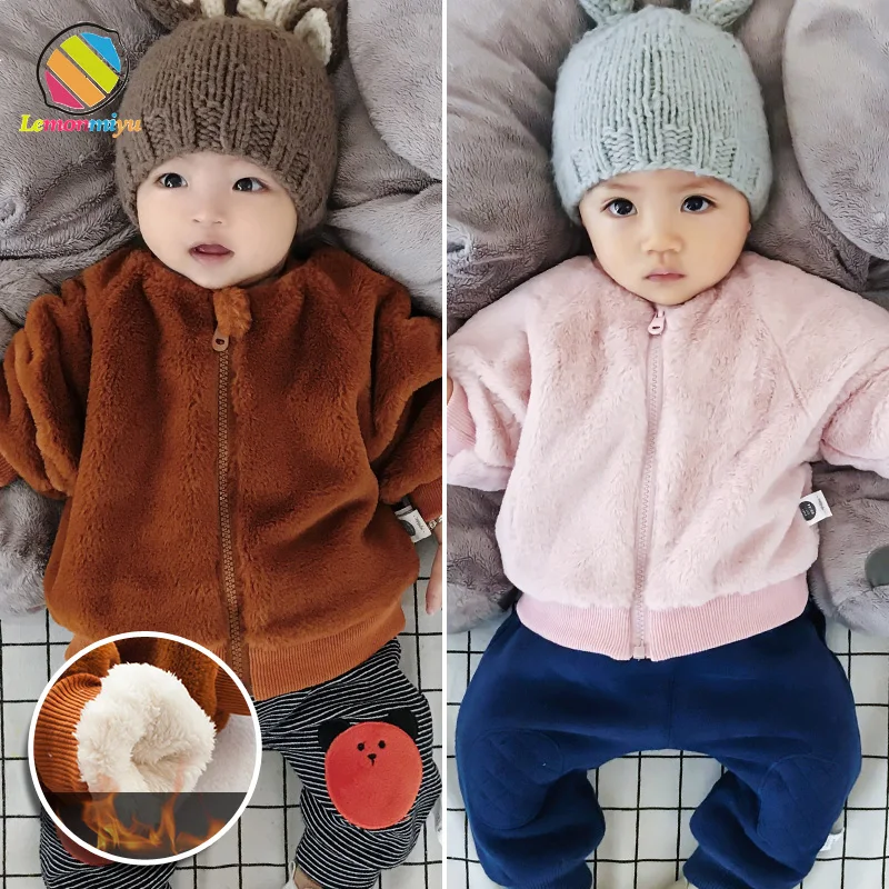  Lemonmiyu Baby Warm Coral Velvet Hoodies O-Neck Cartoon Baby Girls Boys Clothing Sweatshirts Thick 