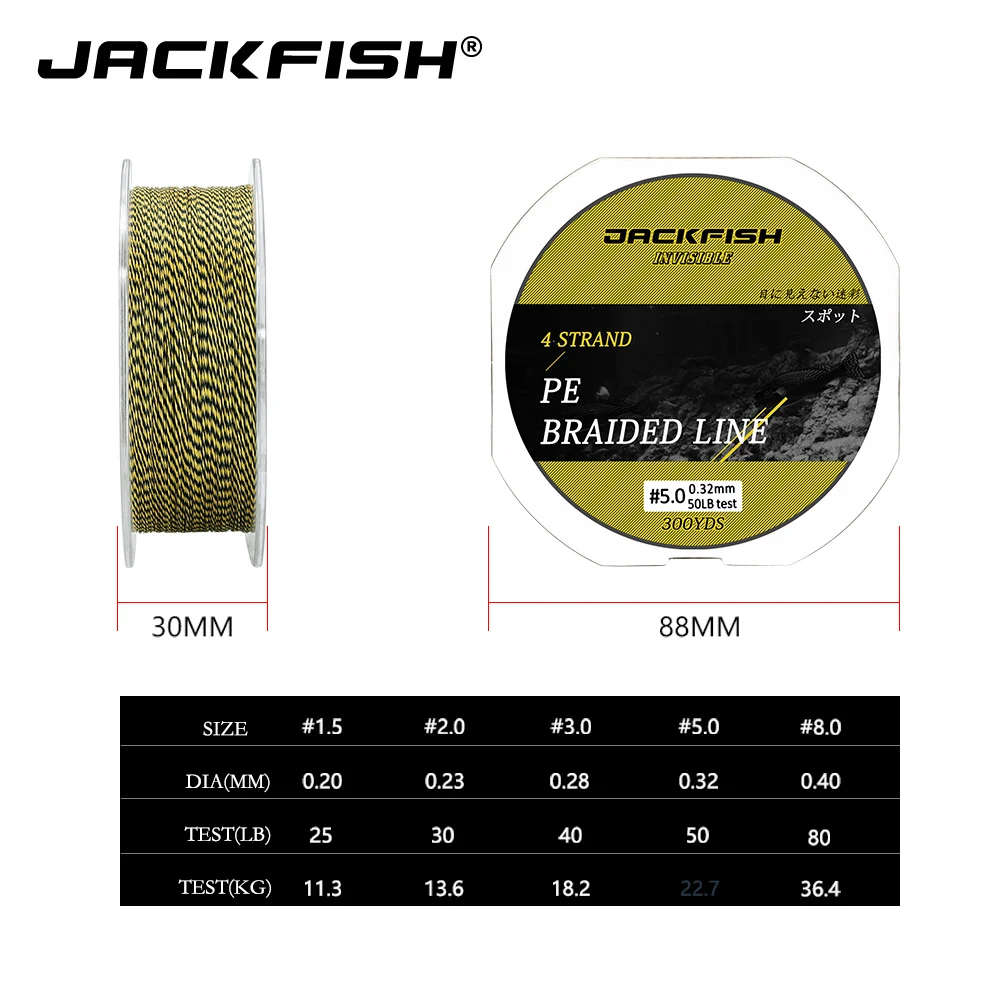 JACKFISH 300yds 4 ستراند صنارة صيد بولي ايثيلين مجدول 25 30 40 50 80LB الملونة المتعددة الشعيرات خيط صنارة الصيد ل صيد سمك الشبوط معالجة