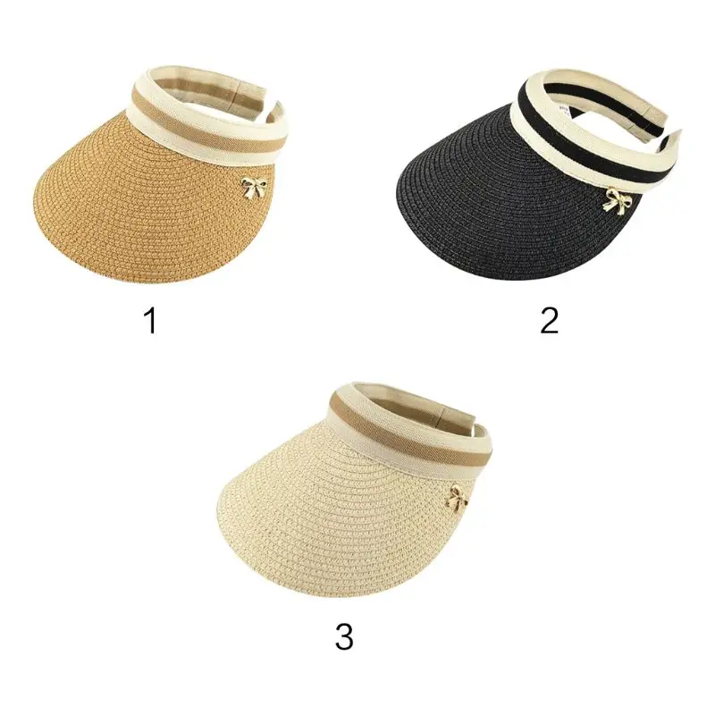 المرأة الصيف المعادن Bowknot ديكور مكشوفة القش مضفر قبعة للوقاية من الشمس كليب على واسعة حافة الرياضة في الهواء الطلق شاطئ كاب المرأة الصيف المعادن Bowknot ديكور مكشوفة القش مضفر قبعة للوقاية من الشمس كليب على واسعة حافة الرياضة في الهواء الطلق شاطئ كاب