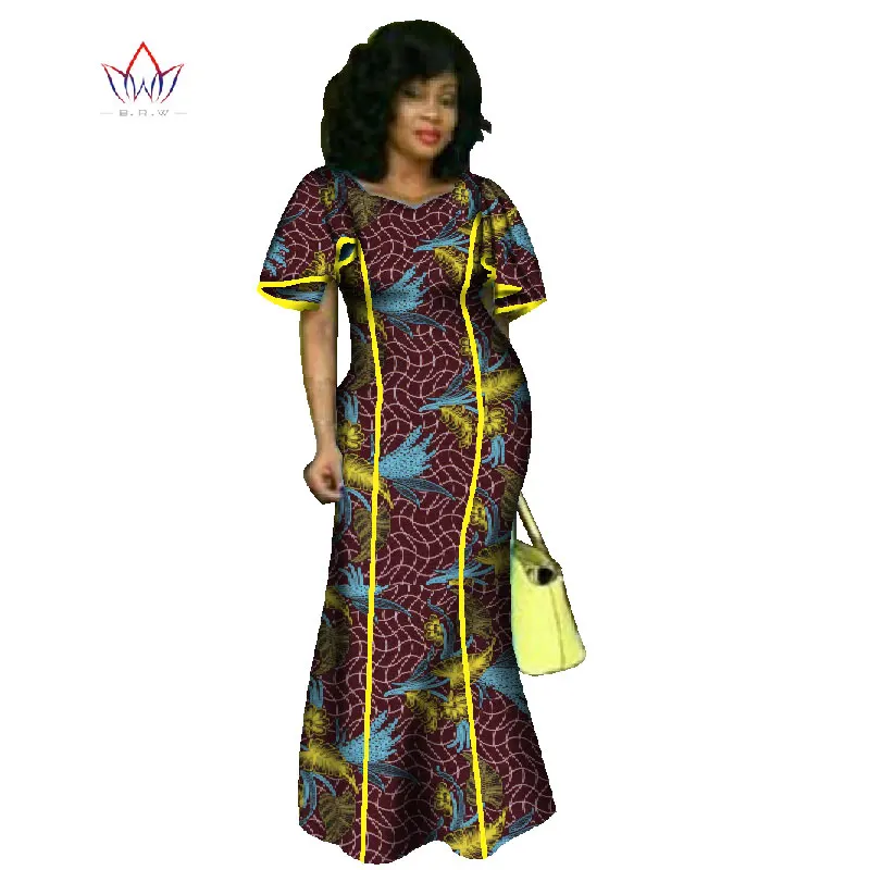 Летний женский халат Новая мода африканская одежда Базен богатые длинные размера плюс платья для женщин африканская восковая печать платье WY746