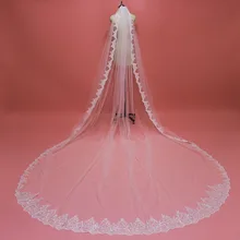 Высококачественная расшитая блестками кружевная свадебная вуаль длиной 4 метра с гребнем, один слой 4 м, белая и слоновая кость, свадебная вуаль Velo Novia