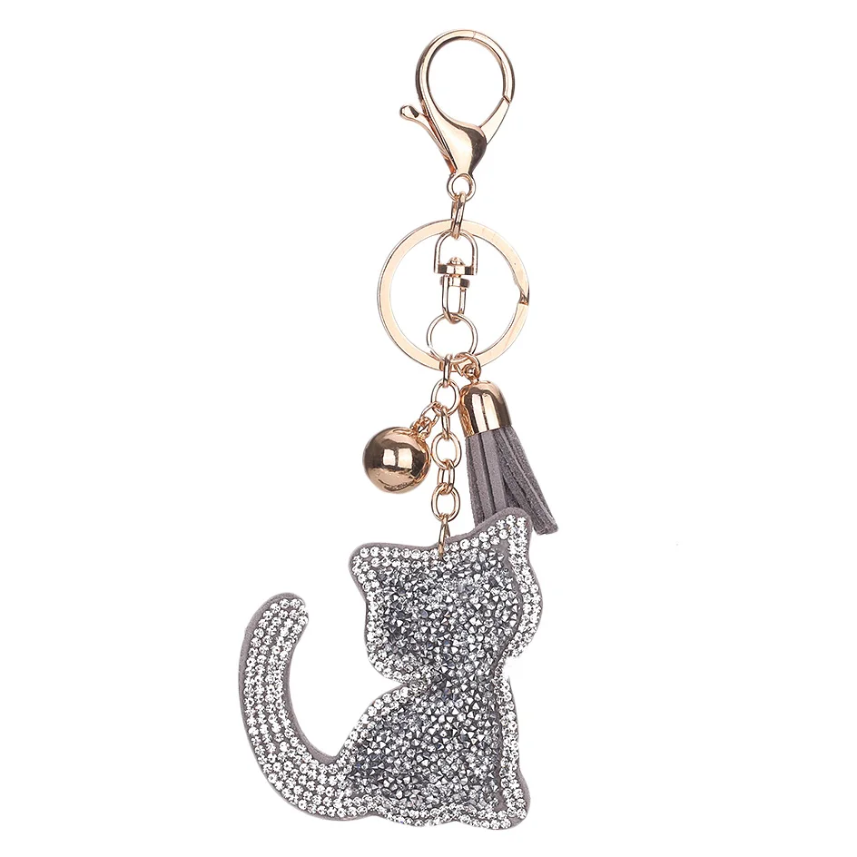 Красивый милый брелок для ключей в виде кошки, двухцветная подвеска в подарок, женские брелоки Llavero Chaveros, аксессуары для машины, сумки, брелоки - Цвет: Grey