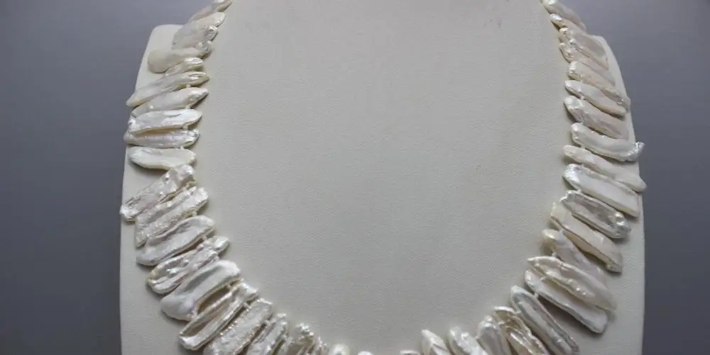 

fresh water pearl Tooth-shape pearl necklace white 7x30mm-8x33x30mm 18" a(5.18)