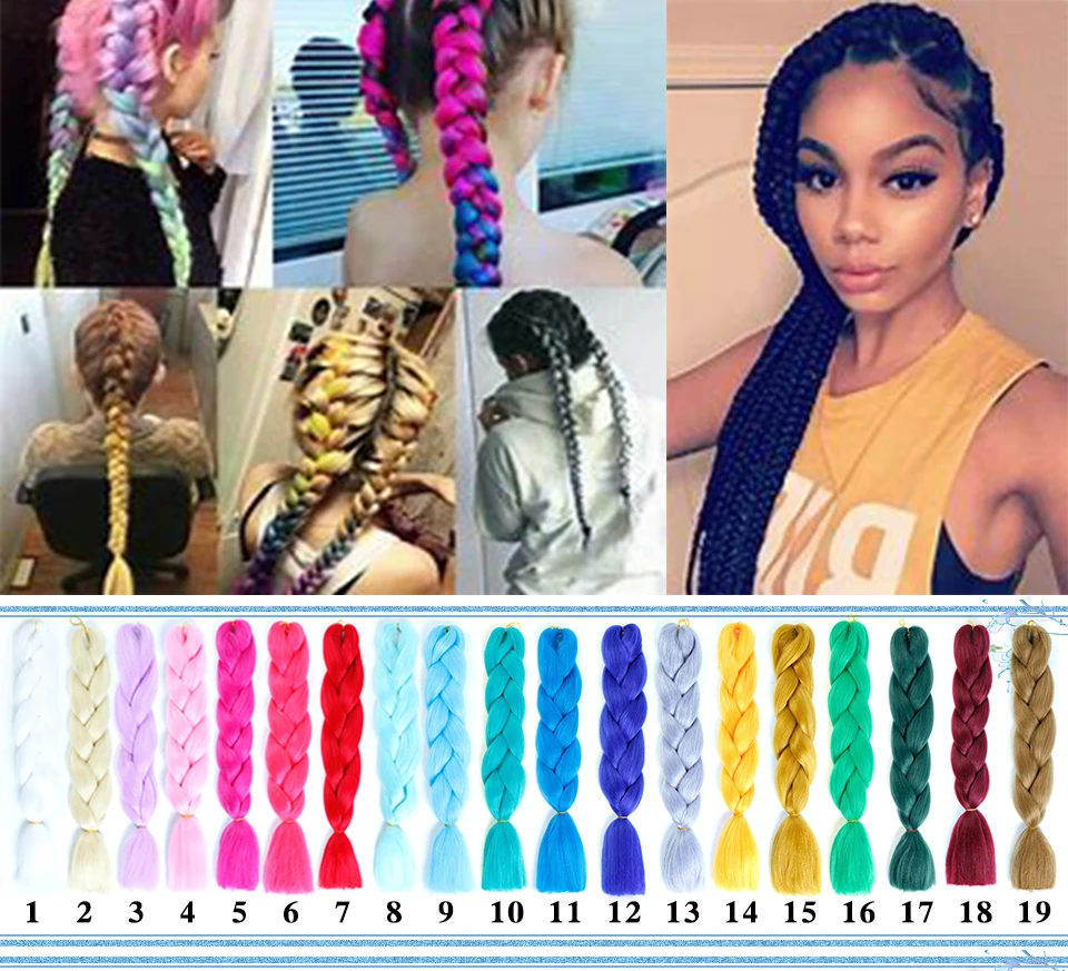 

MSTN 1pcs 24" 100g/pcs Ombre Two Tone Kanekalon Jumbo Braiding Crochet Box Braid Hair Synthetic Hair for Braids headwear