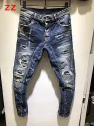 F. N. JACK 2018 мужские узкие джинсы брюки мужские s джинсы Стильные рваные джинсы брюки байкерские мужские тонкие прямые джинсы на молнии