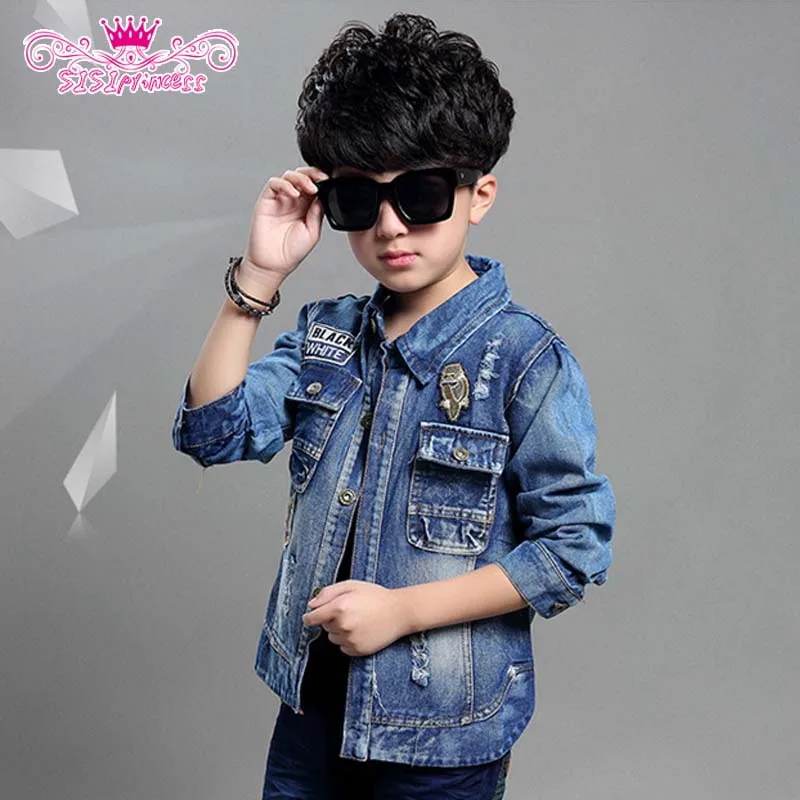 

Sisiprincess Free Shipping Autumn Korean Style Casual Turn-down Collar Full Length Sleeve Boys Denim Jacket Coat 8.5