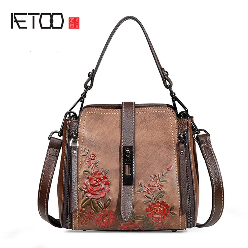 

AETOO Leather handbag, vintage leather women's bag, casual one-shoulder slanted women's bag
