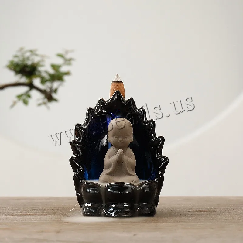 Creative Small Buddha Backflow Incense Burner Ceramic Waterfall Aromatherapy Furnace Holder Censer With 10pcs Incense Cones