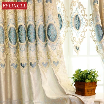 

Silver Grey Jacquard European American Luxury Blackout Curtains Window For living Room Bedroom Window Tulle Curtains Drapes