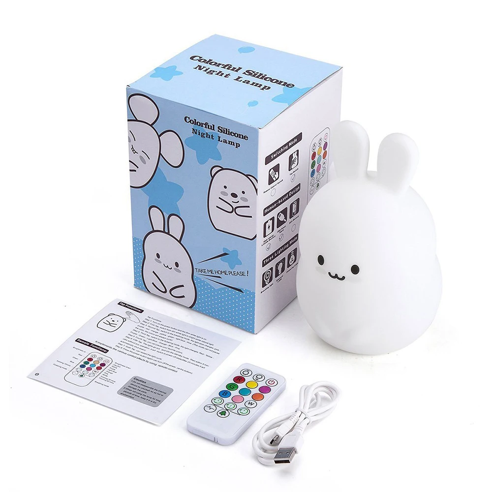 Sensor de Controle Remoto da Torneira da Noite Lâmpadas para Crianças Bebê Night Light Silicone Coelho Berçário Lâmpada 9 Cores Usb Recarregável Led 11 lâmpada 9 cores usb recarregável sensor de