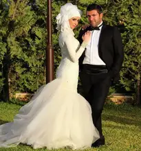 muslim hijab wedding dress 2017 long sleeve Mermaid Sweetheart Pearls zipper back vestido de noiva 2016 Bridal Gowns Dresses