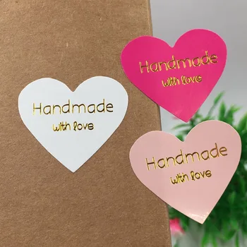 

500pcs Paper Gold Handmade With Love Sticker Labels Gift Box/Bags Sealing Labels Stickers for candy boxes/handmade gifts/crafts