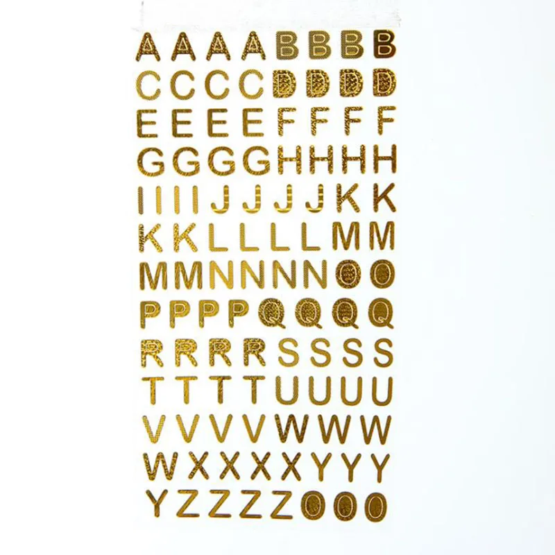 

English Alphabet Gold / Silver Digital Label Logo Stickers Stationery Supplies 3 Pieces