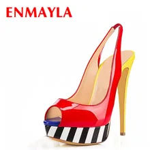 ФОТО enmayla mixed colors platform pumps women high heels peep toe shoes woman slingback sandals women