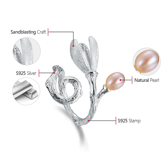Natural Pearl Magnolia Flower Handmade Rings - Image 6
