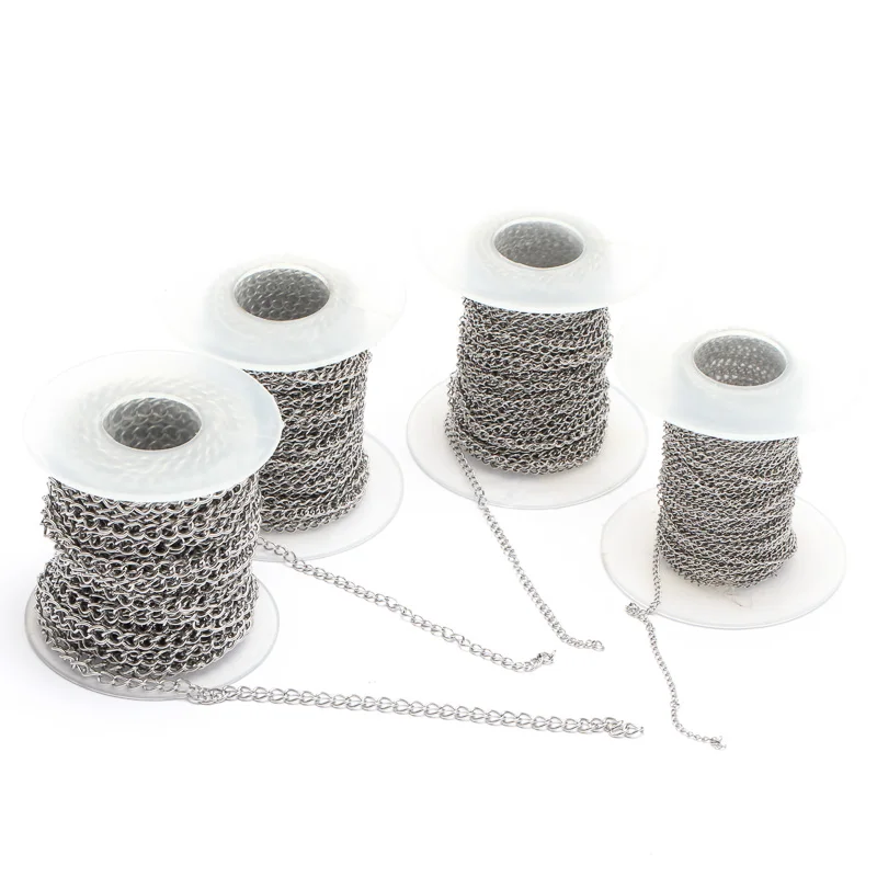 

10m Silver Tone Stainless Steel Metal Link Chain 1.8mm 2.5mm 3mm 4.2mm Metal chains for DIY Necklaces Bracelets Jewelry Making
