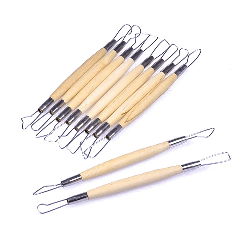 10PCS Wooden Double Metal Head Scraper Plasticine Colored Mold Kit Set