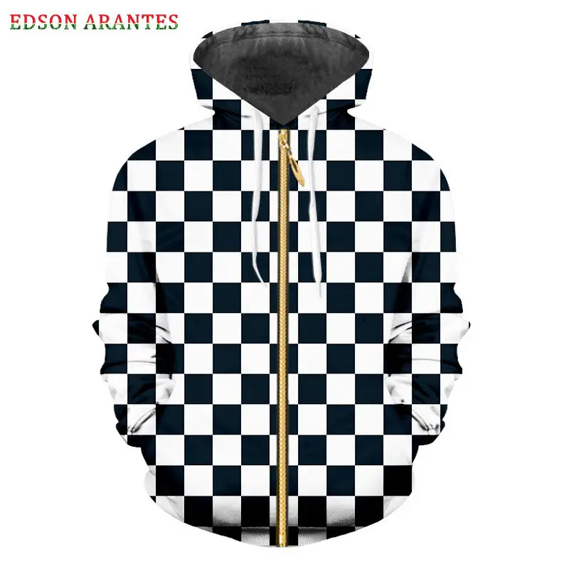 

Gothic 3d Zip Up Hoodies Sweatshirts 3D White Black Grid All Over Print Unisex Casual Pullovers Tracksuits Jacket Custom S-6XL