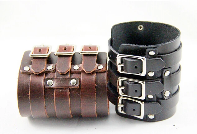 

2017 new head layer leather leather word buckle star punk rock non-mainstream leather rivets wrist strap bracelet jewelry