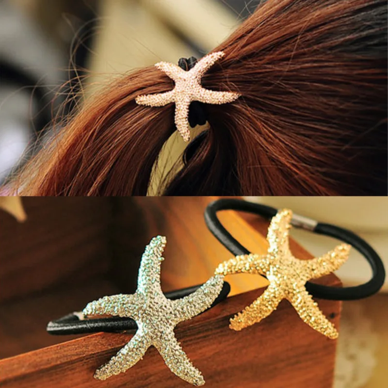 

Summer Style Newest Fashion Cute Starfish Hair Accesories Gold/ Silver Plated Elastic Sea Star Hair Bands Korean Jewelry